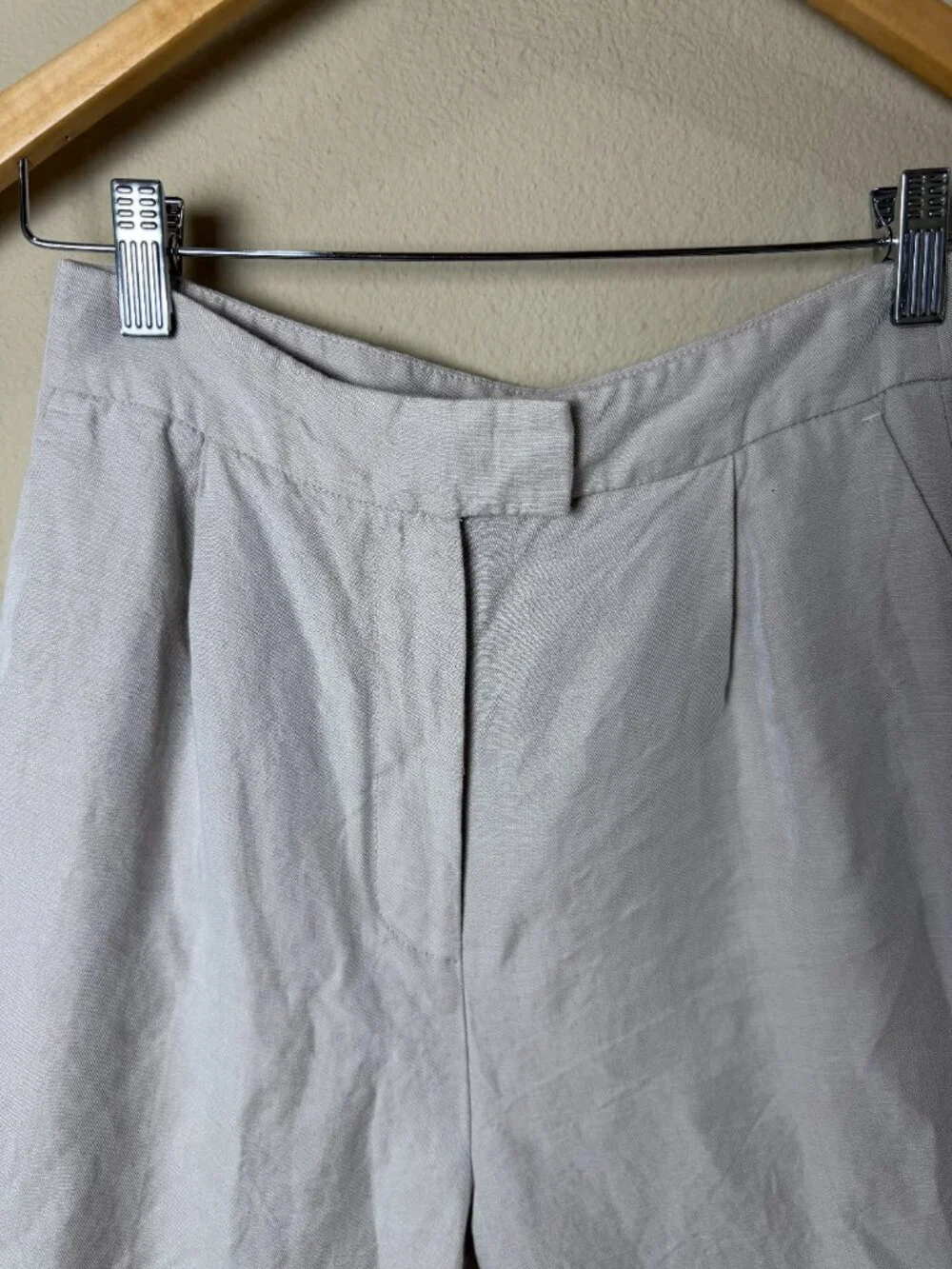 MANGO Suit Cropped Khaki Tan Linen Blend Trousers Pants Size 2